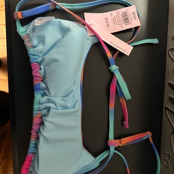 Wild Fable Women's Tunnel Front Bralette Bikini Top Blue Marble Print NWT XS - Picture 13 of 13